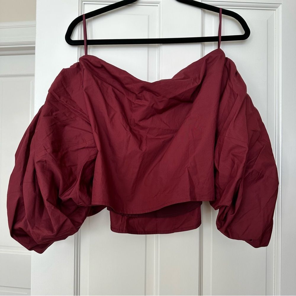 NWOT S FP X mare mare maroon puff sleeve top - Picture 2 of 6